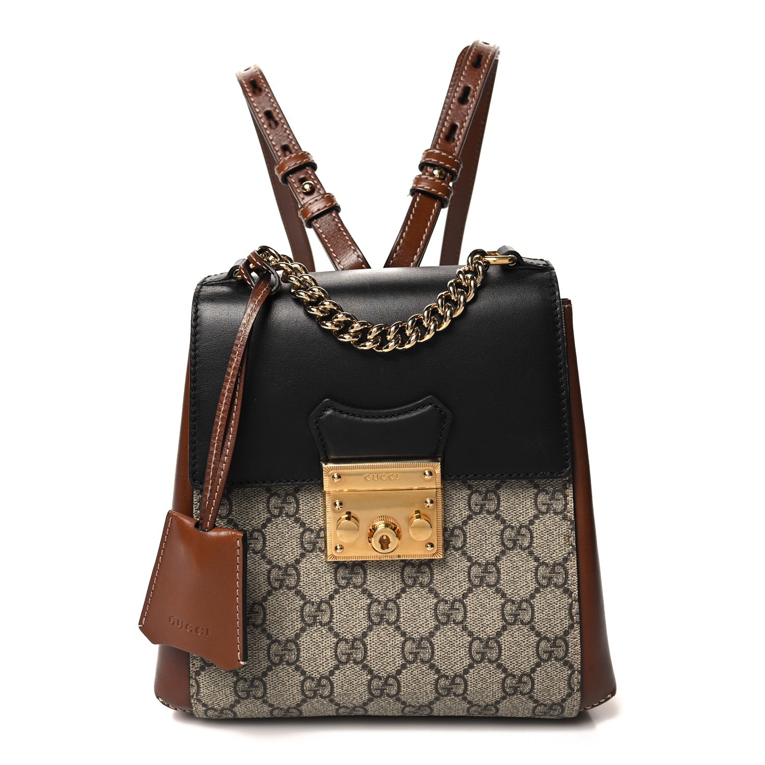 Gucci GG Supreme Monogram Calfskin Padlock Backpack Beige Cuir Black 1 of 10