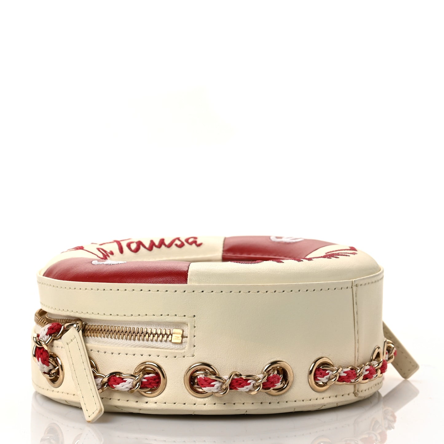 Lambskin Coco Lifesaver Round Bag Red White