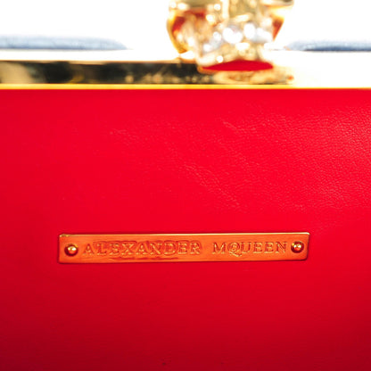 Alexander McQueen Patent Calfskin Britannia Skull Box Clutch Red Blue 6 of 7
