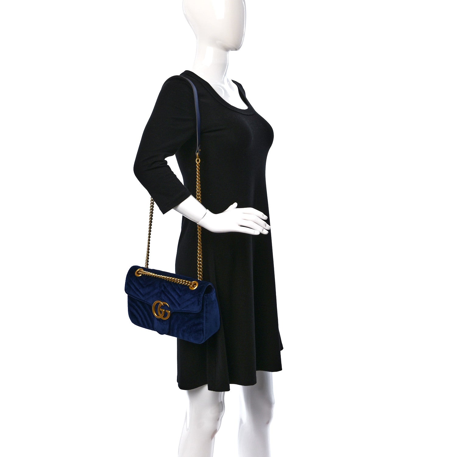 Gucci Velvet Matelasse Small GG Marmont Shoulder Bag Cobalt Blue 2 of 9