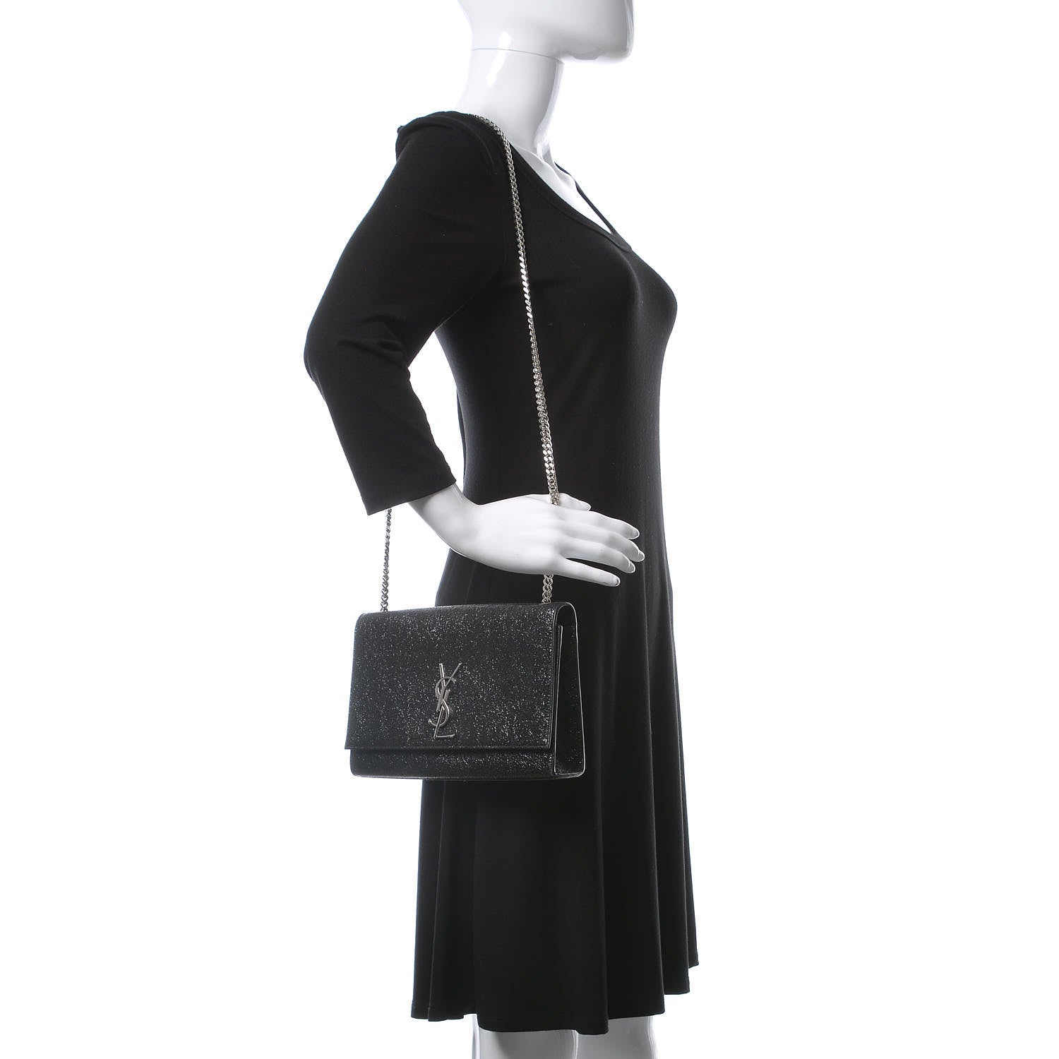 Saint Laurent Metallic Sparkle Calfskin Medium Monogram Kate Satchel Black 2 of 12