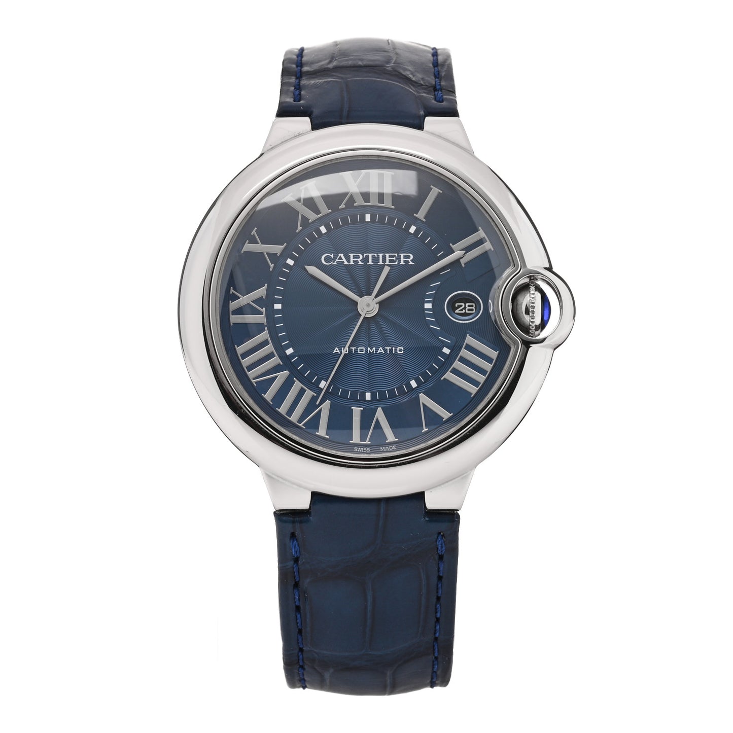 Stainless Steel Alligator 42mm Ballon Bleu De Cartier Automatic Watch Blue