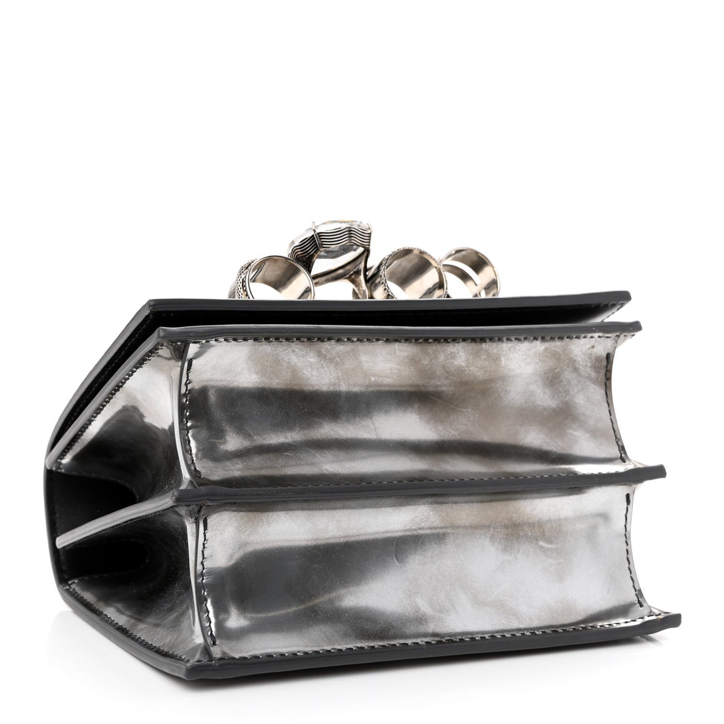 Metallic Patent Calfskin Jeweled Knuckle Satchel Silver