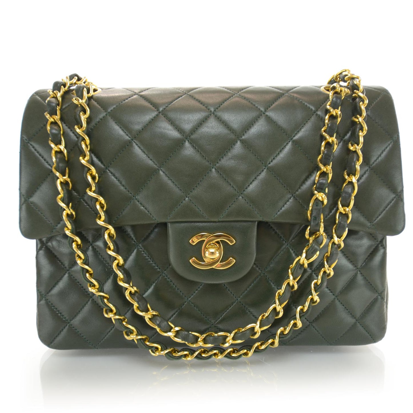 Lambskin Medium Double Flap Green
