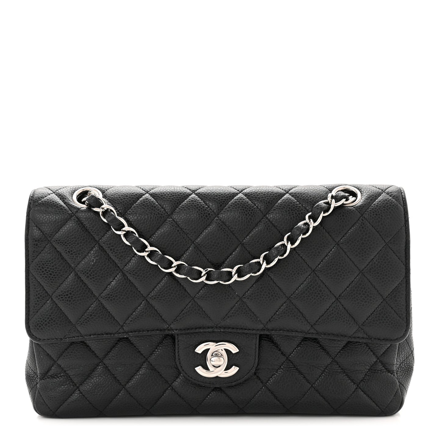 Caviar Quilted Medium Double Flap Black