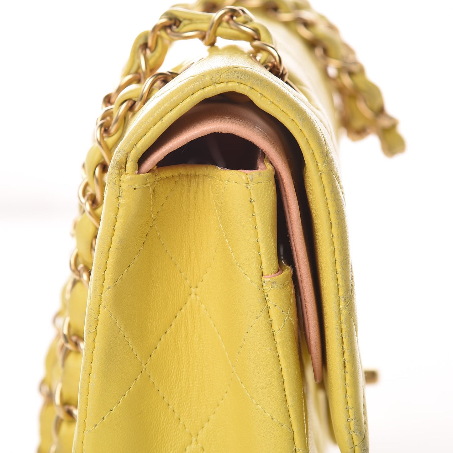 Lambskin Quilted Medium Double Flap Yellow