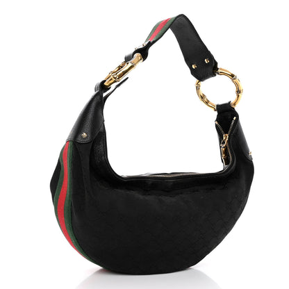 Gucci Monogram Web Bamboo Ring Hobo Black 3 of 14