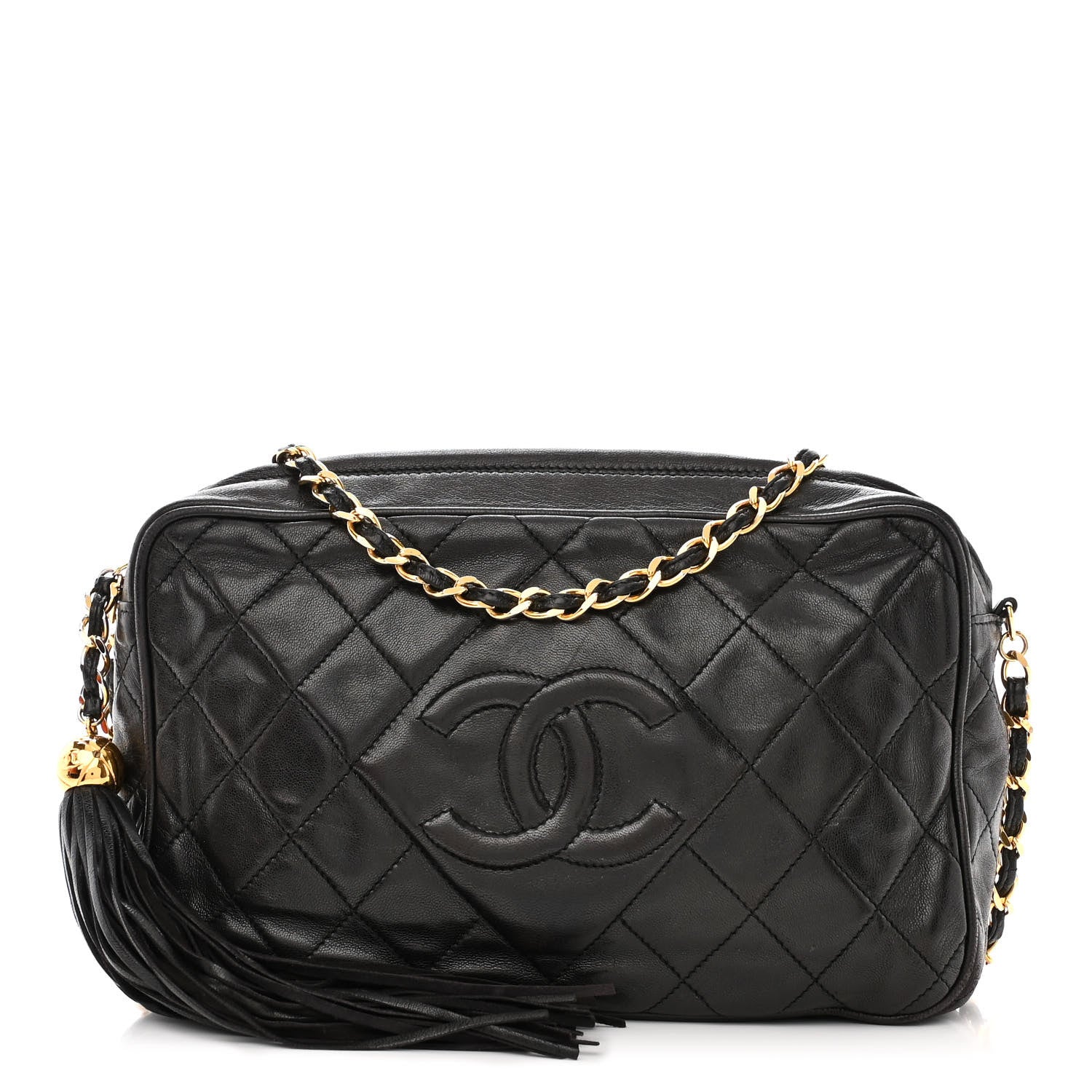 Chanel Lambskin Quilted CC Tassel Camera Case Black 1 of 12