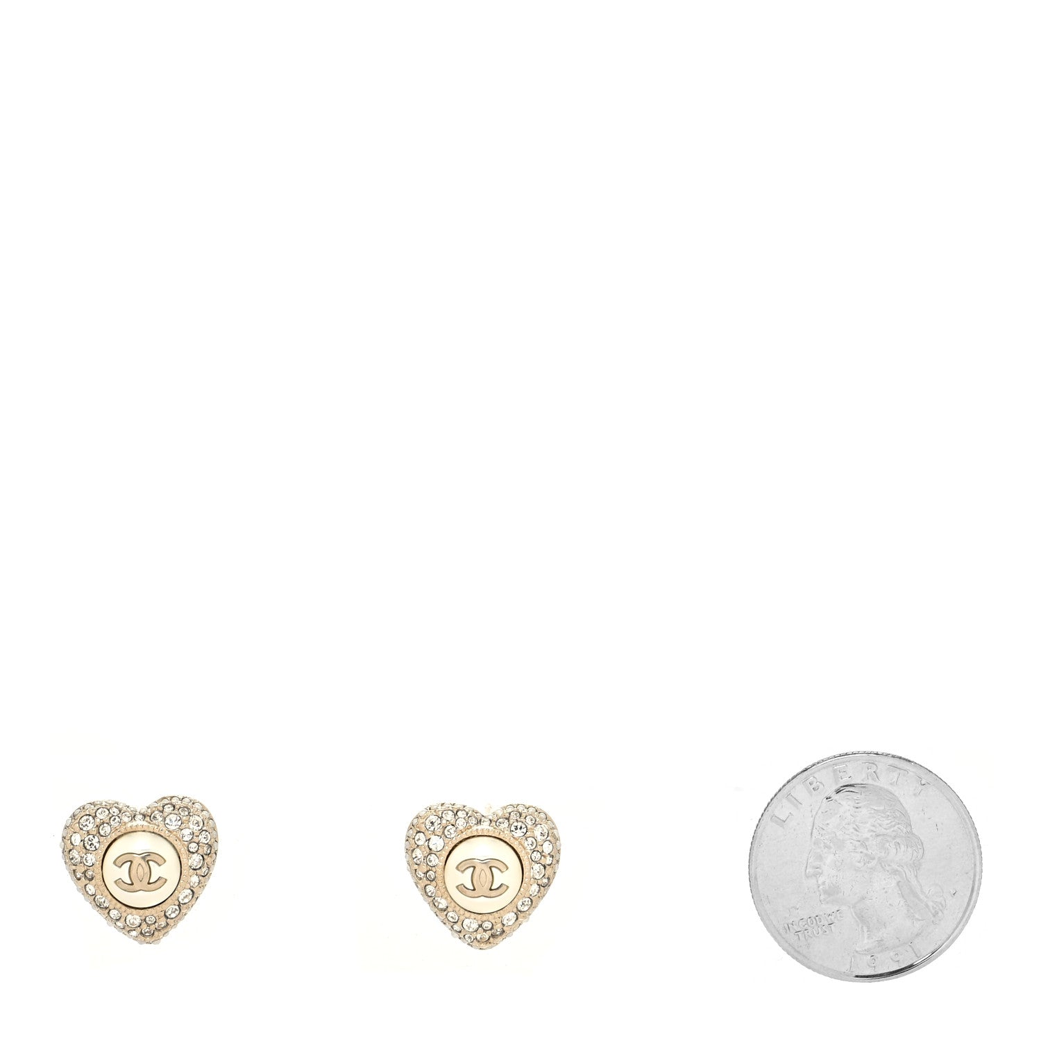 Chanel Pearl Crystal CC Heart Earrings Gold White 2 of 4