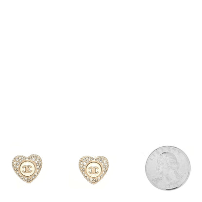 Chanel Pearl Crystal CC Heart Earrings Gold White 2 of 4