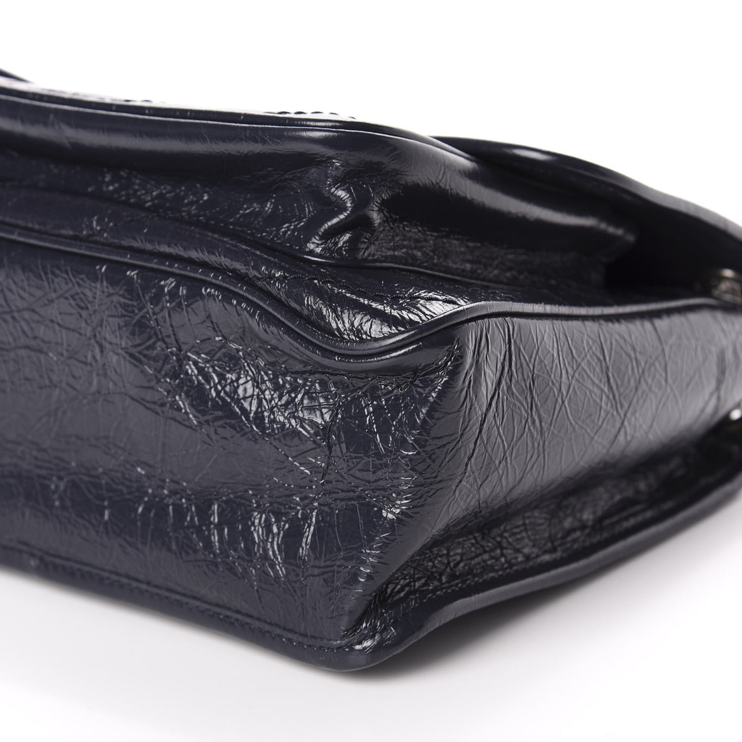 Crinkled Calfskin Matelasse Monogram Medium Niki Chain Satchel Deep Marine