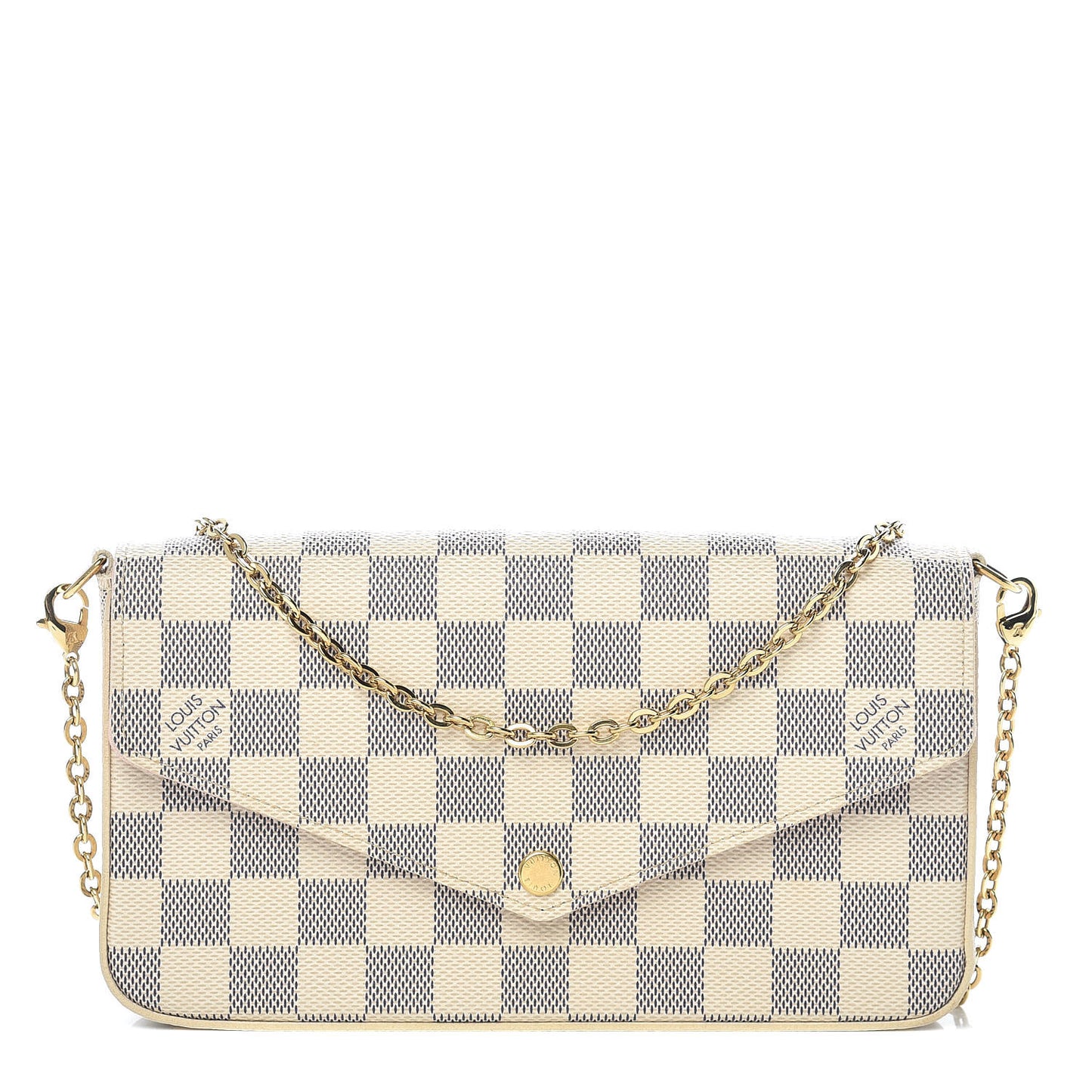 Damier Azur Pochette Felicie Chain Wallet Rose Ballerine