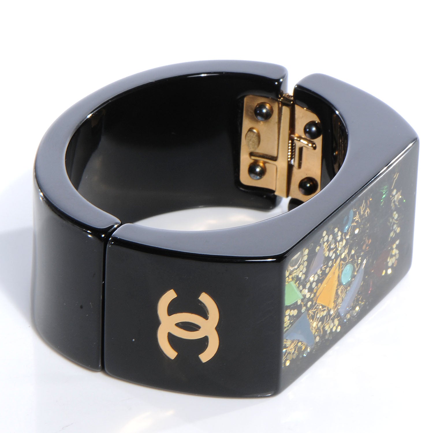 Chanel Resin Confetti CC Cuff Black 3 of 5