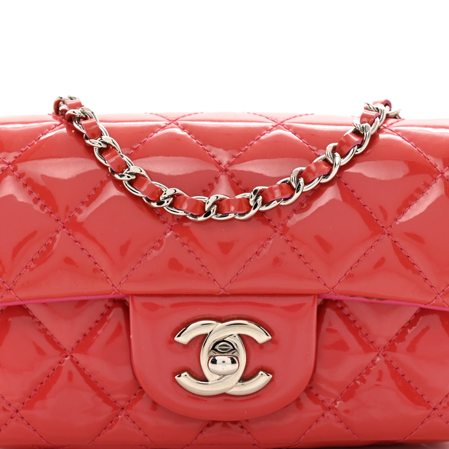 Chanel Patent Calfskin Quilted Extra Mini Rectangular Flap Pink 5 of 11