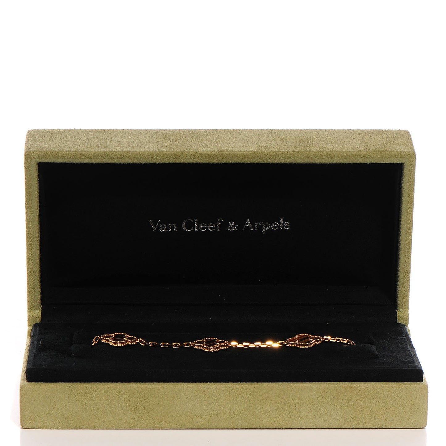 18K Yellow Gold Tiger Eye 5 Motifs Vintage Alhambra Bracelet