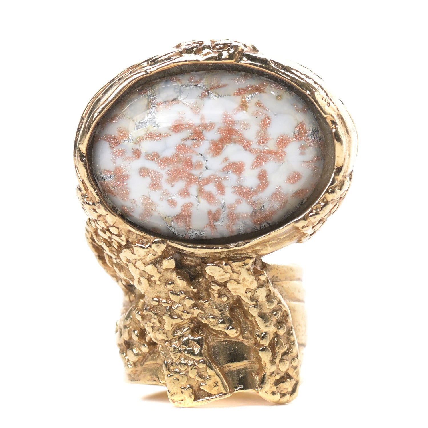 Saint Laurent Glass Cabochon Arty Ovale Ring 5 Gold White Coral 1 of 4