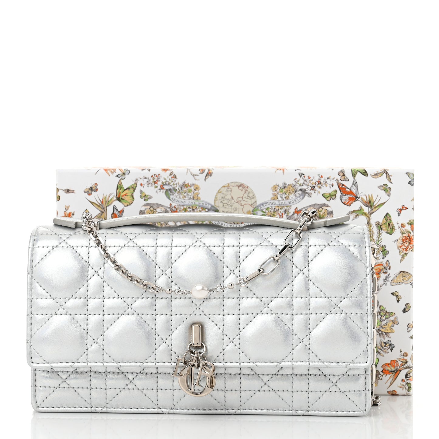 Iridescent Metallic Lambskin Cannage Mini My Dior Bag Silver