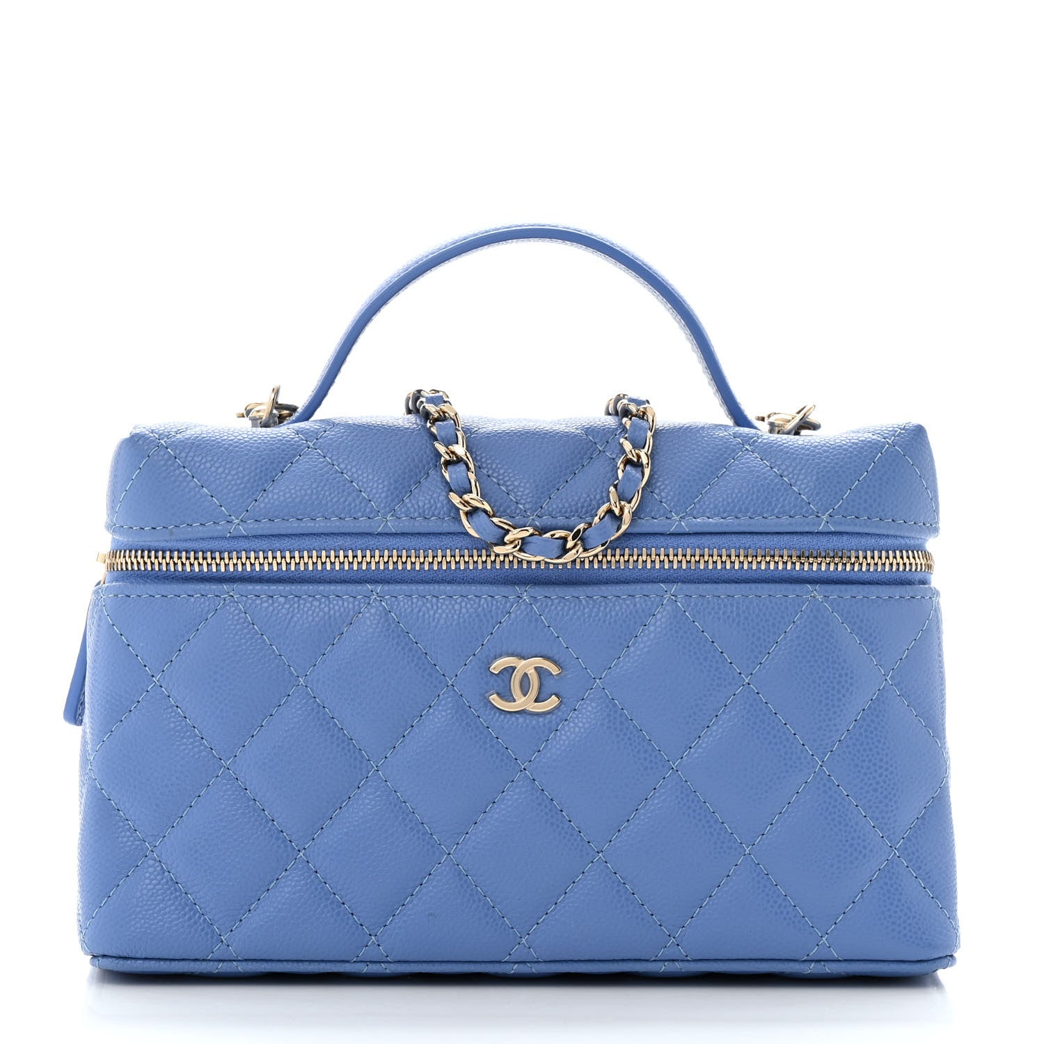 Chanel Caviar Quilted Top Handle Slim Vanity With Chain Blue 1 of 10