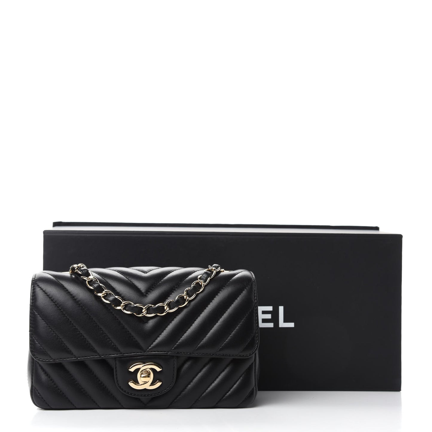 Lambskin Chevron Quilted Mini Rectangular Flap Black