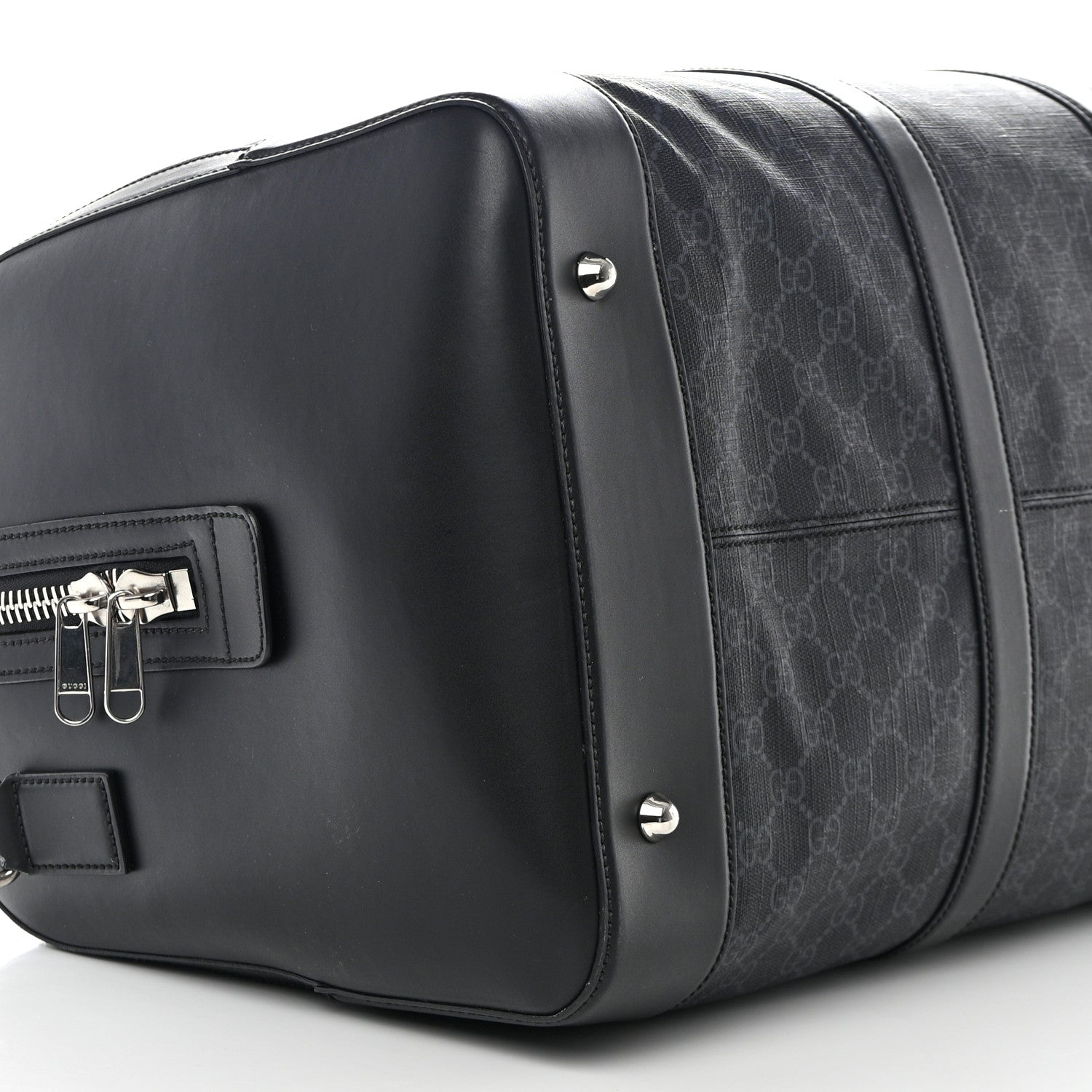 Gucci Soft GG Supreme Monogram Appia Calfskin Web Large Carry On Duffle Bag Black Grey 9 of 10