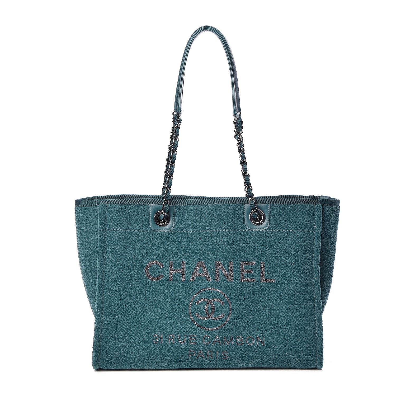 Chanel Lurex Boucle Small Deauville Tote Turquoise 1 of 10