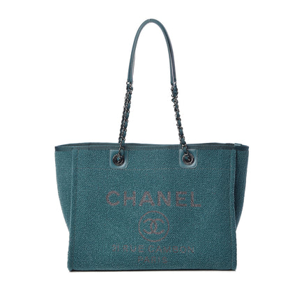 Chanel Lurex Boucle Small Deauville Tote Turquoise 1 of 10