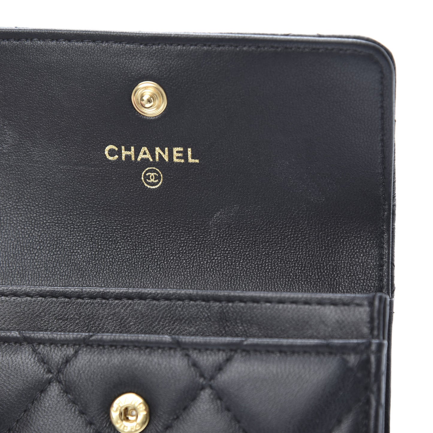 Lambskin Quilted Flap Card Holder Black