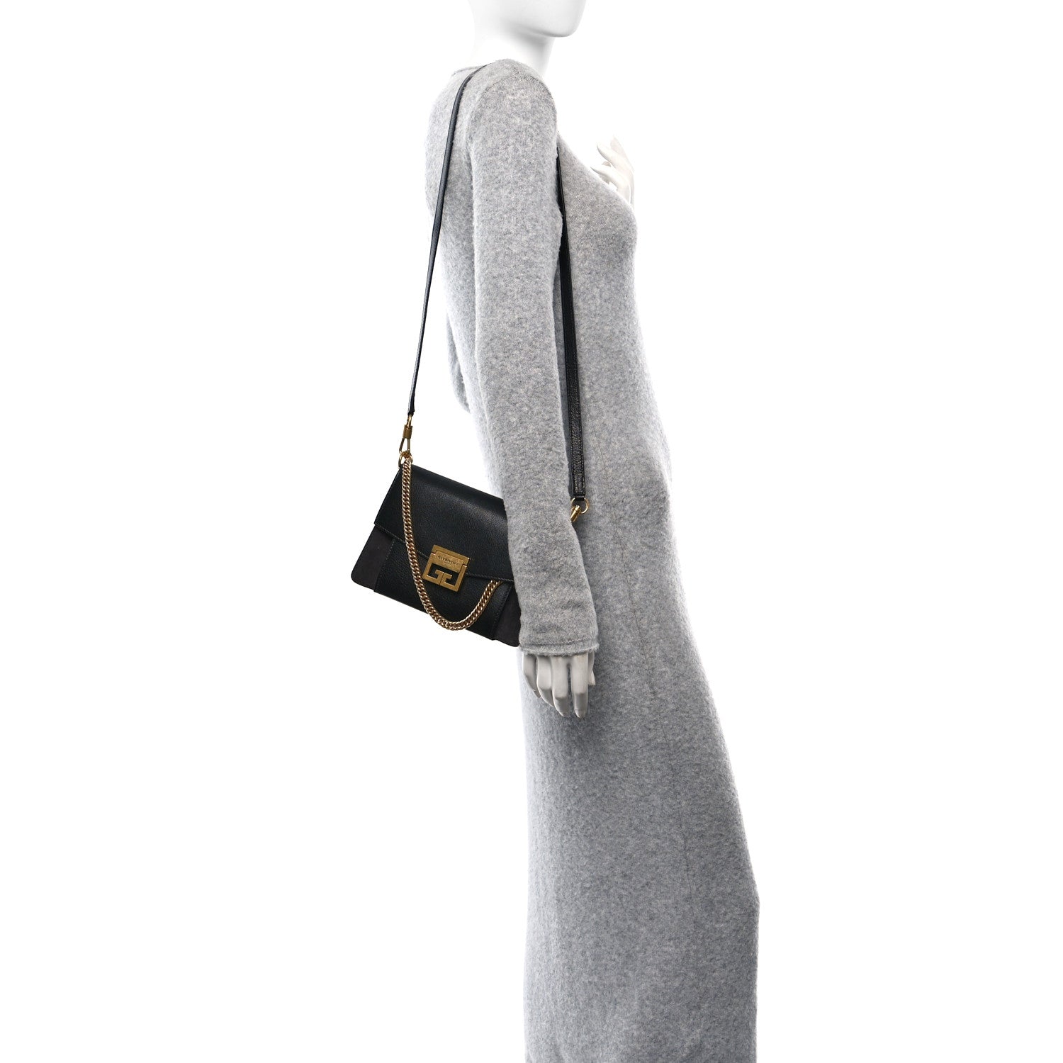 Givenchy Goatskin Suede Small GV3 Shoulder Bag Black Grey 1649461