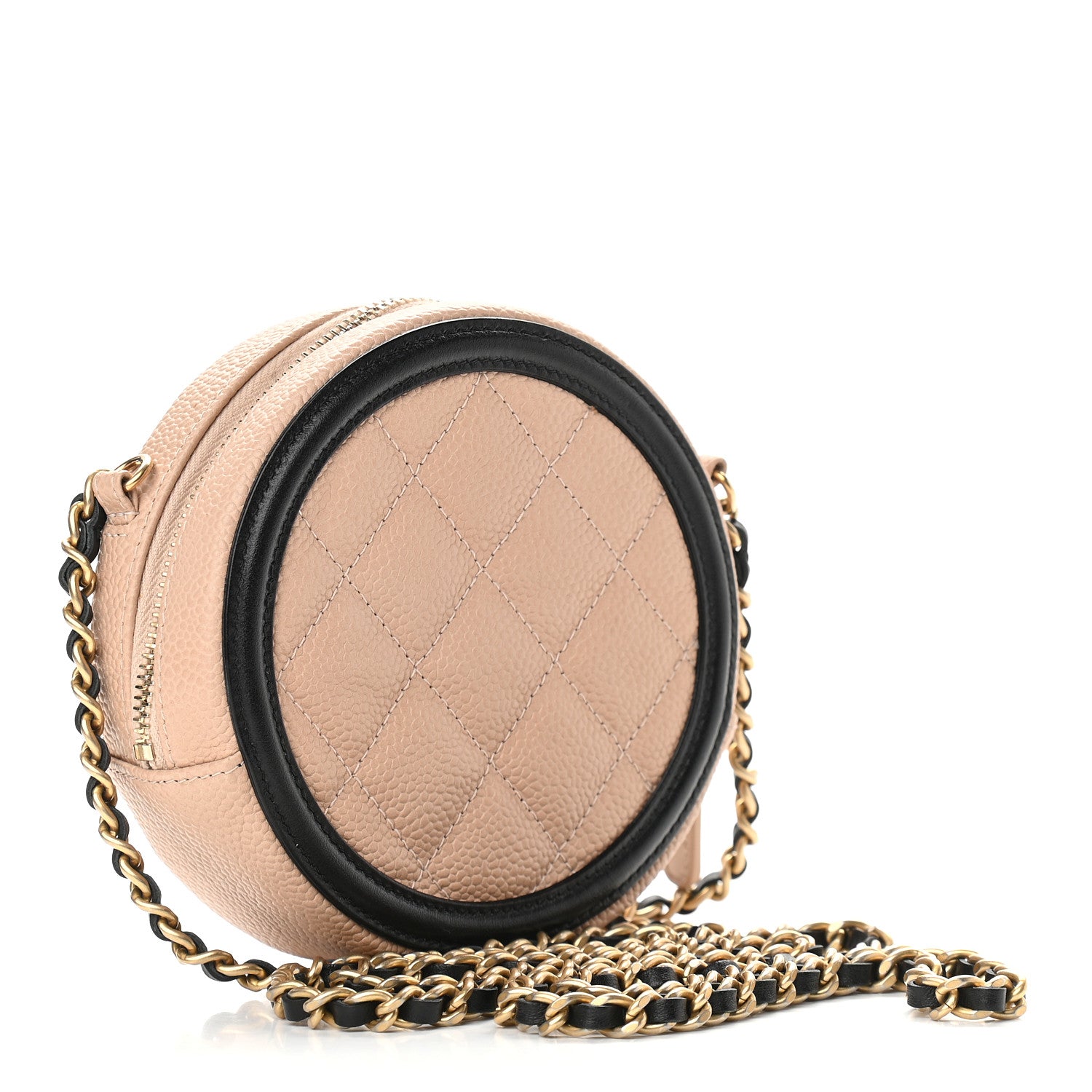 Chanel Caviar Quilted Round Filigree Crossbody Beige Black 3 of 9