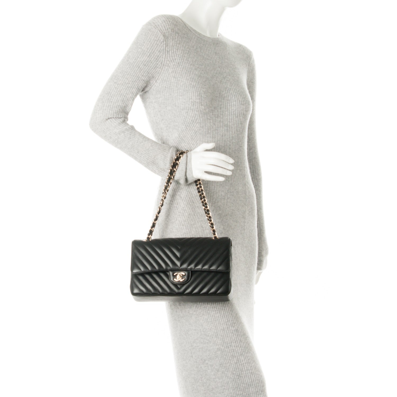 Chanel Lambskin Chevron Quilted Medium Double Flap Black 2 of 9