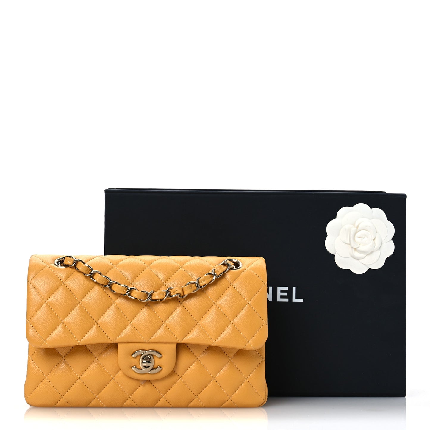 Caviar Quilted Small Double Flap Yellow