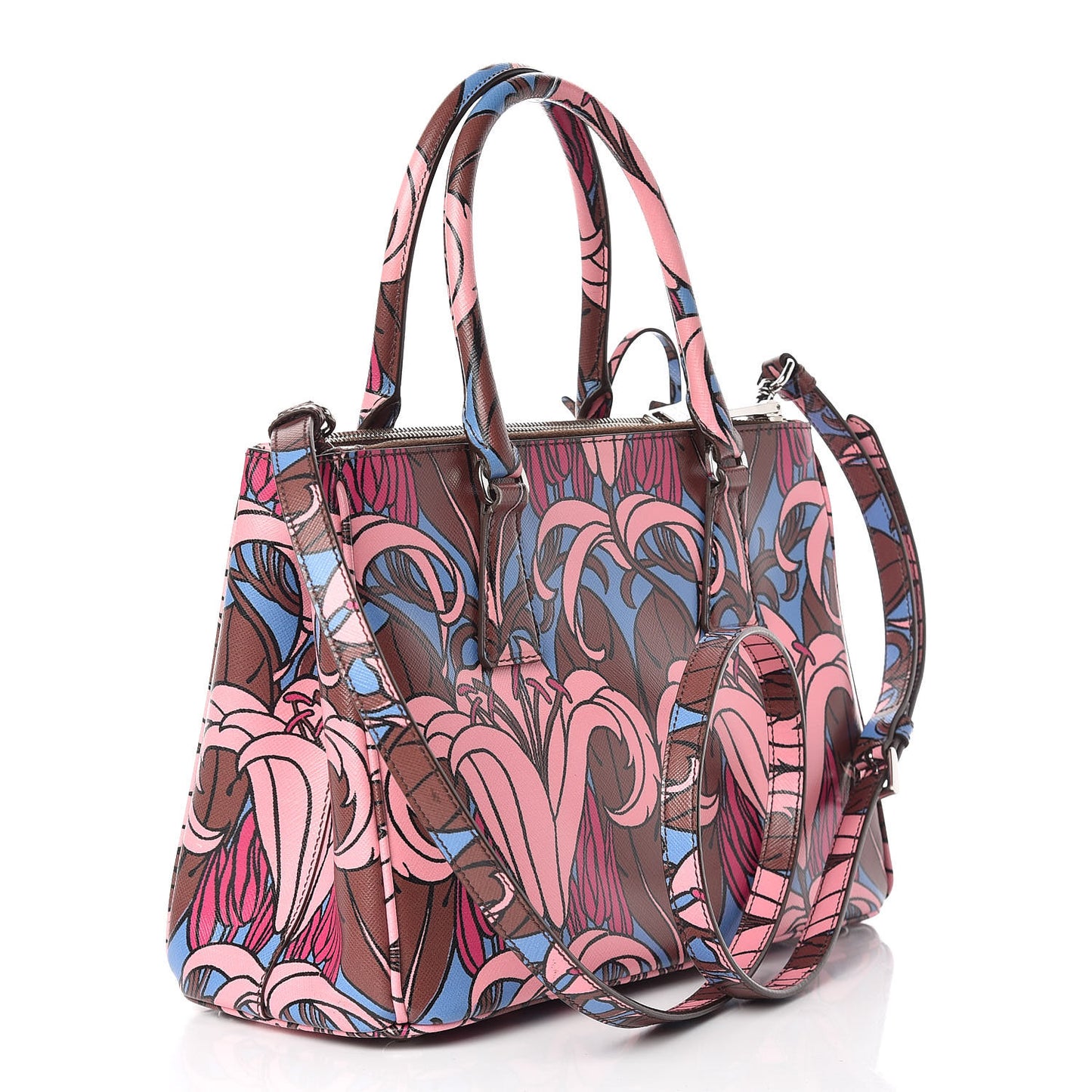 Saffiano Floral Print Small Galleria Double Zip Tote Cotto
