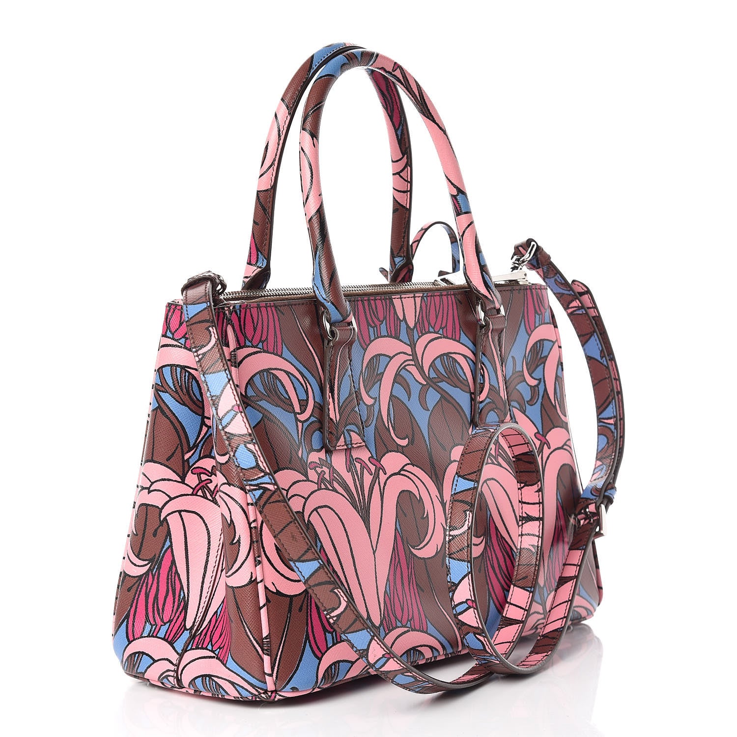 Prada Saffiano Floral Print Small Galleria Double Zip Tote Cotto 3 of 12