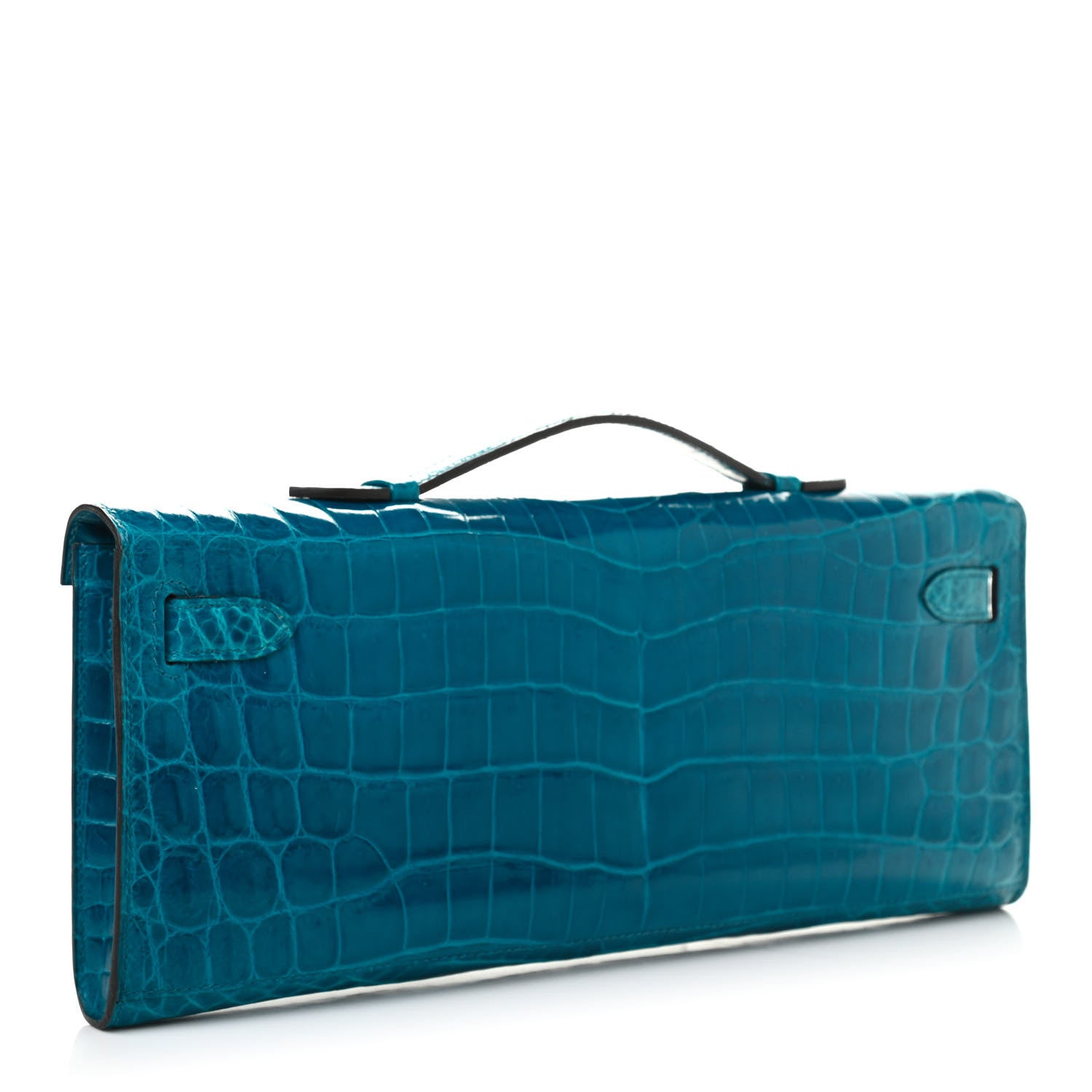 Hermes Shiny Niloticus Crocodile Kelly Cut Pochette Bleu Izmir 3 of 9