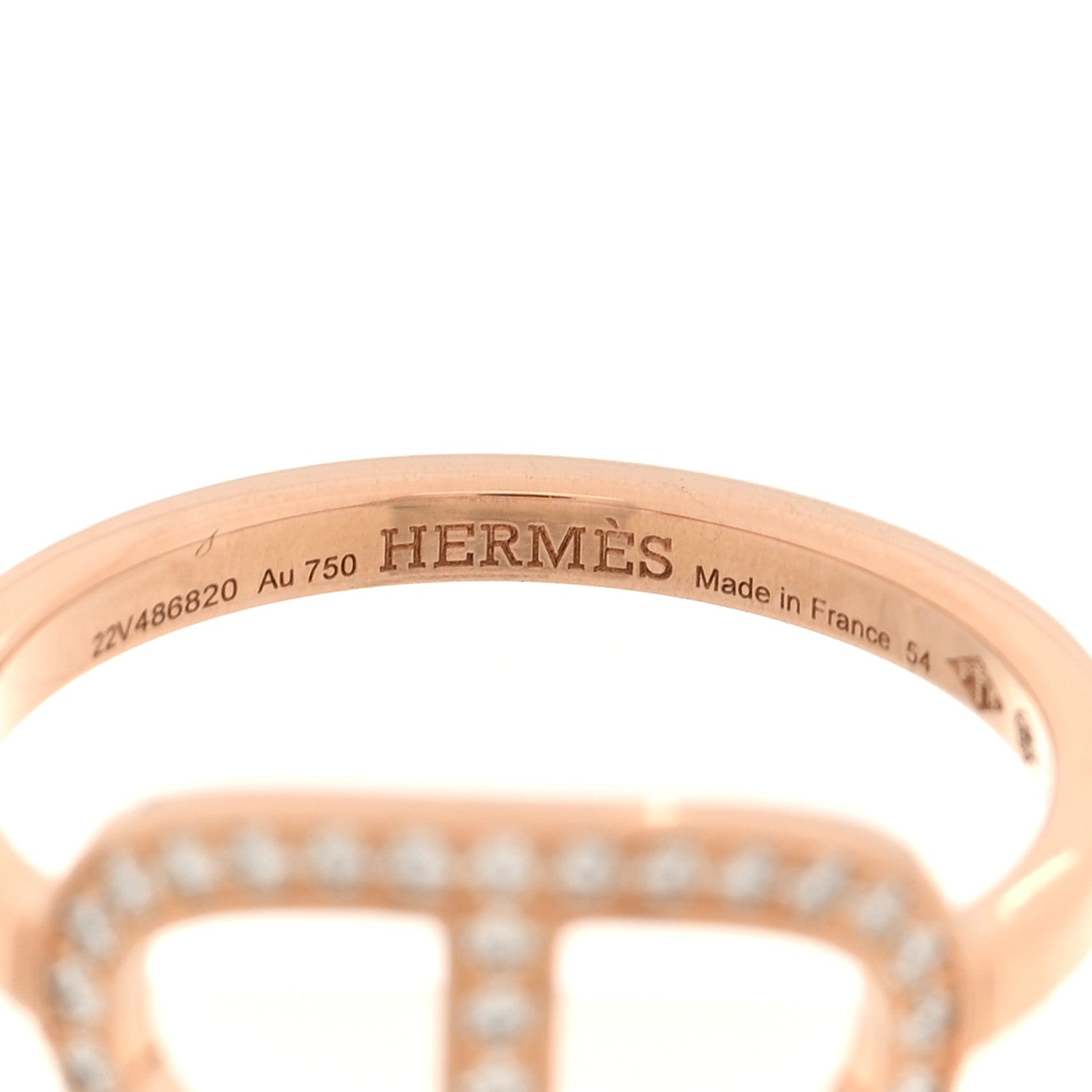 Hermes 18K Rose Gold Diamond MM Chaine d'Ancre Contour Ring 54 6.75 4 of 5