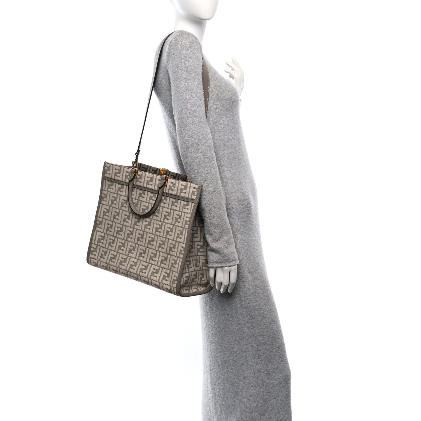 Chenille Vitello Cher FF Medium Fendi Sunshine Shopper Tote Tortora