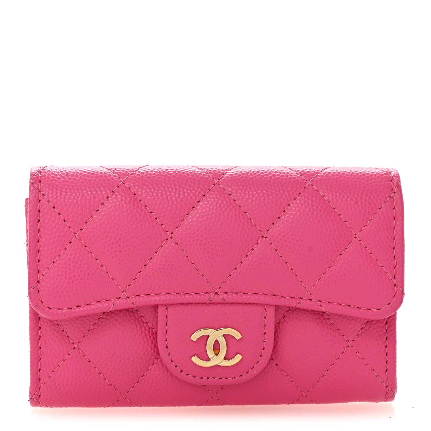 Chanel Caviar Quilted Flap Card Holder Wallet Dark Pink 1 of 8