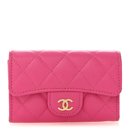 Chanel Caviar Quilted Flap Card Holder Wallet Dark Pink 1 of 8