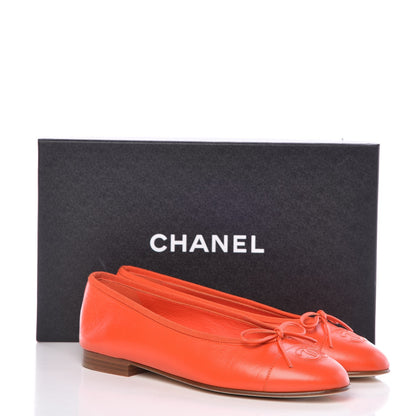 Chanel Goatskin Cap Toe CC Ballerina Flats 37 Orange 10 of 10