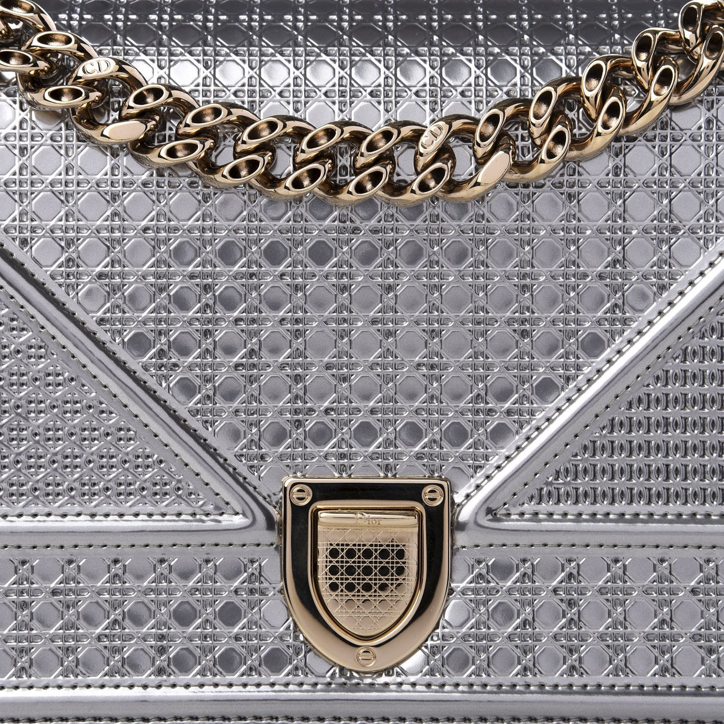 Metallic Patent Micro-Cannage Small Diorama Flap Bag Silver