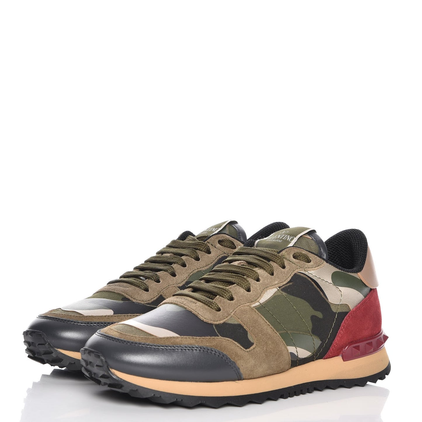 Nappa Fabric Suede Camouflage Womens Rockrunner Sneakers 36.5 Kaki Platine