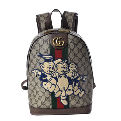 Gucci X DISNEY GG Supreme Monogram Web Three Little Pigs Ophidia Dome Backpack Beige New Acero 1 of 10