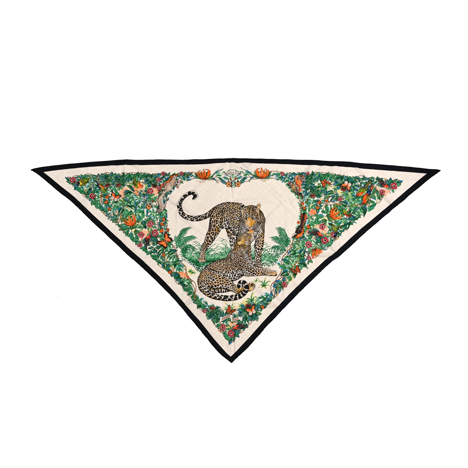Hermes Cashmere Silk Jungle Love Giant Triangle Scarf Black Naturel Multicolor 1 of 5
