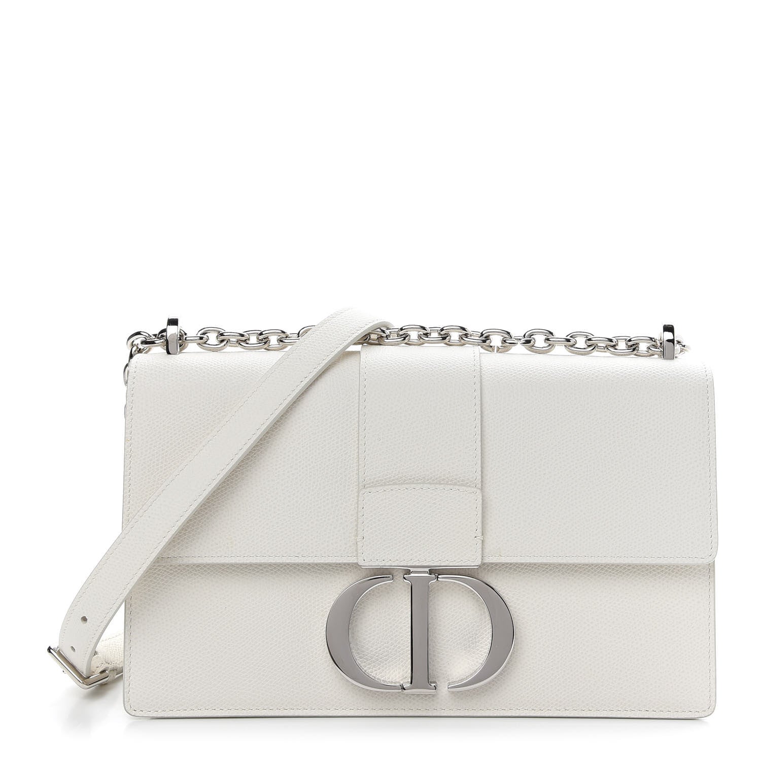 Christian Dior Grained Calfskin 30 Montaigne Chain Flap Bag White 1 of 8