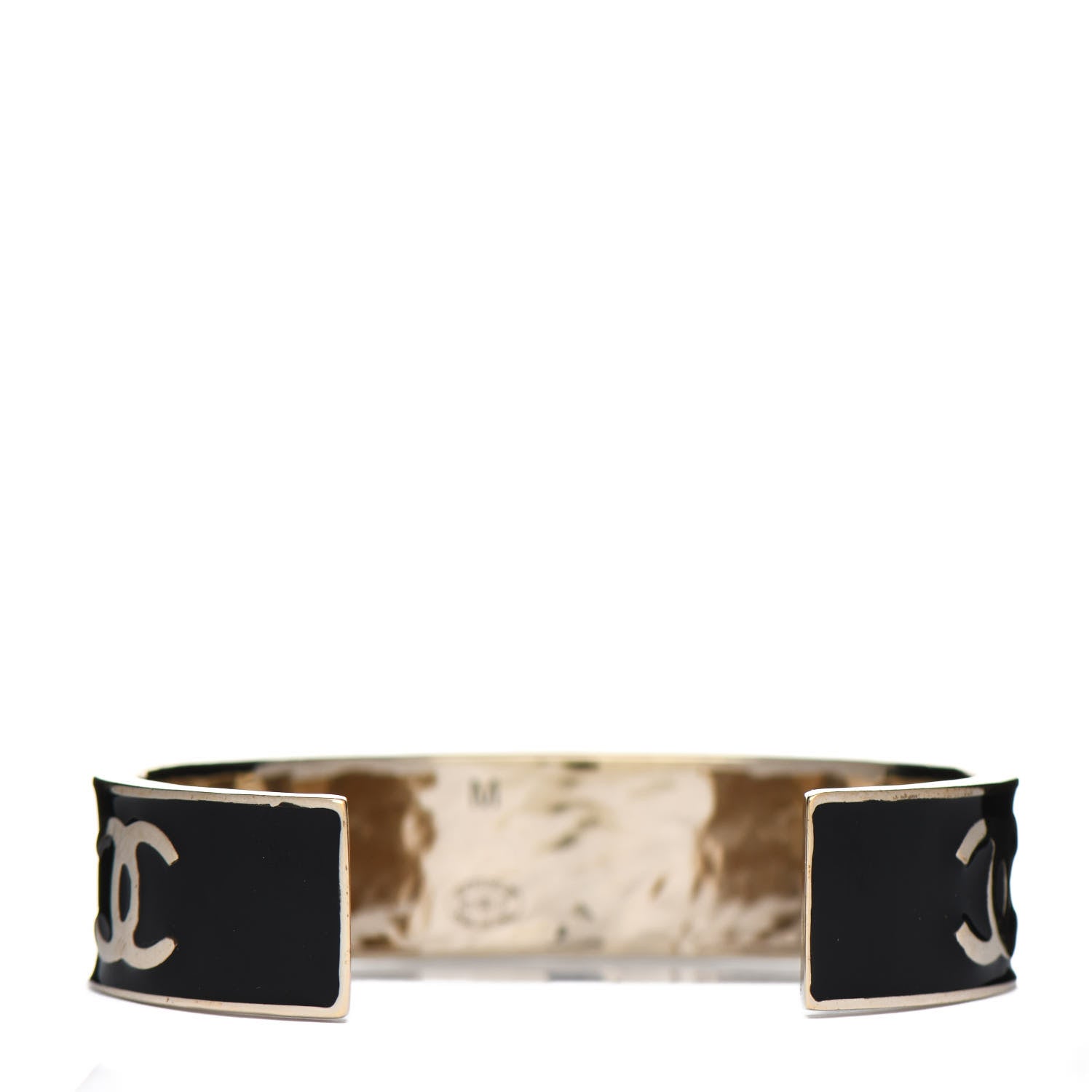 Chanel Metal Enamel Chanel Logo Cuff Bracelet M Black 3 of 4