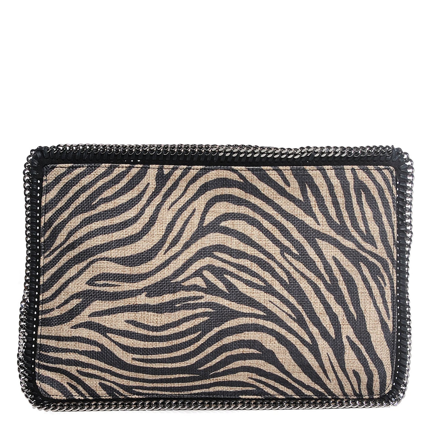 Canvas Zebra Print Falabella Zipper Clutch Black White