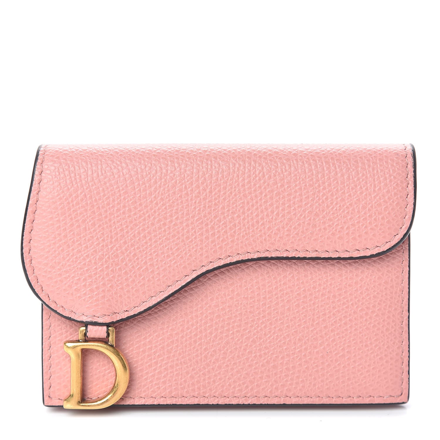 Christian Dior Grained Calfskin Saddle Card Holder Pink 1 of 8