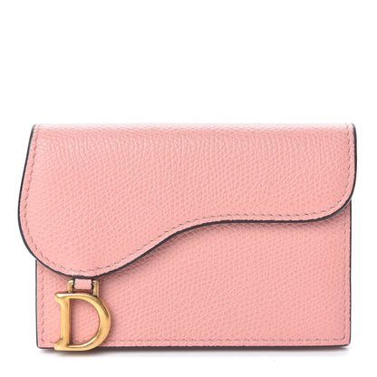 Christian Dior Grained Calfskin Saddle Card Holder Pink 1 of 8