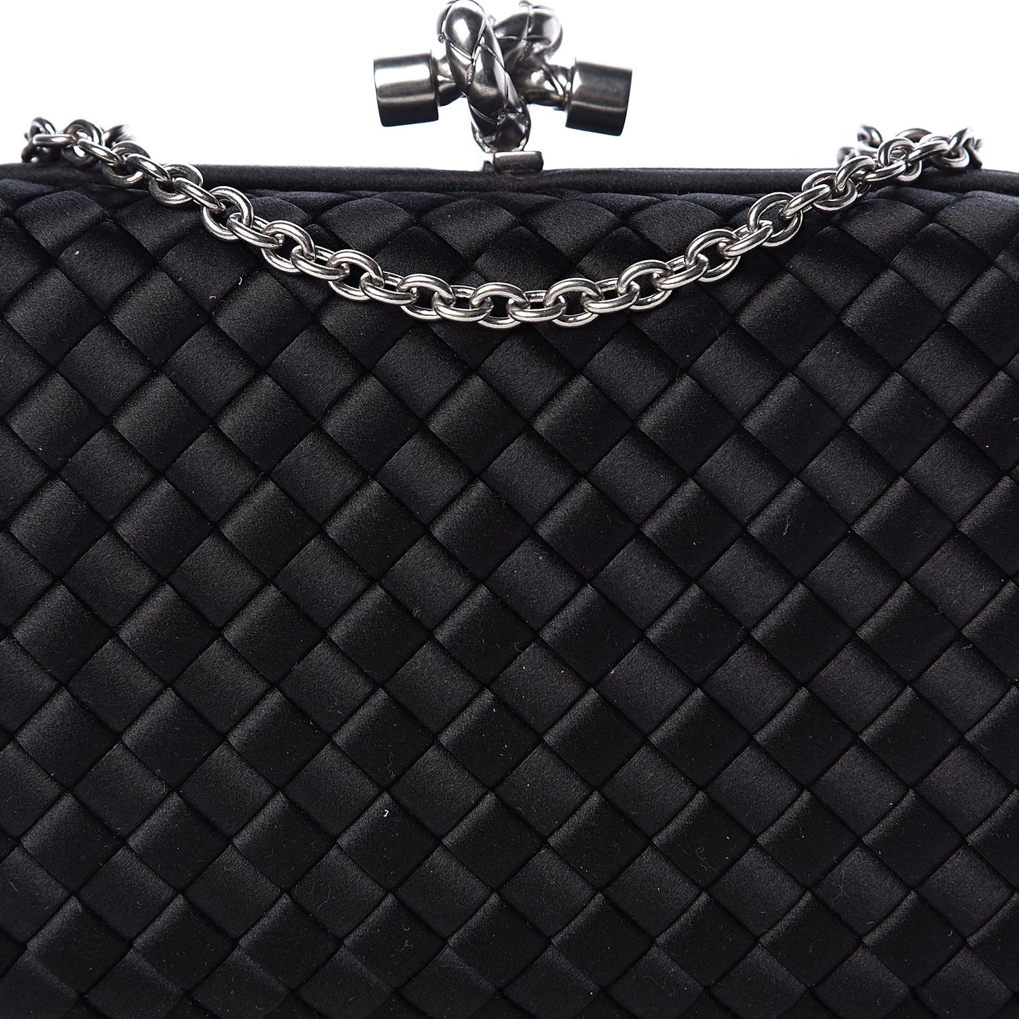 Satin Intreccio Impero Chain Knot Clutch Black