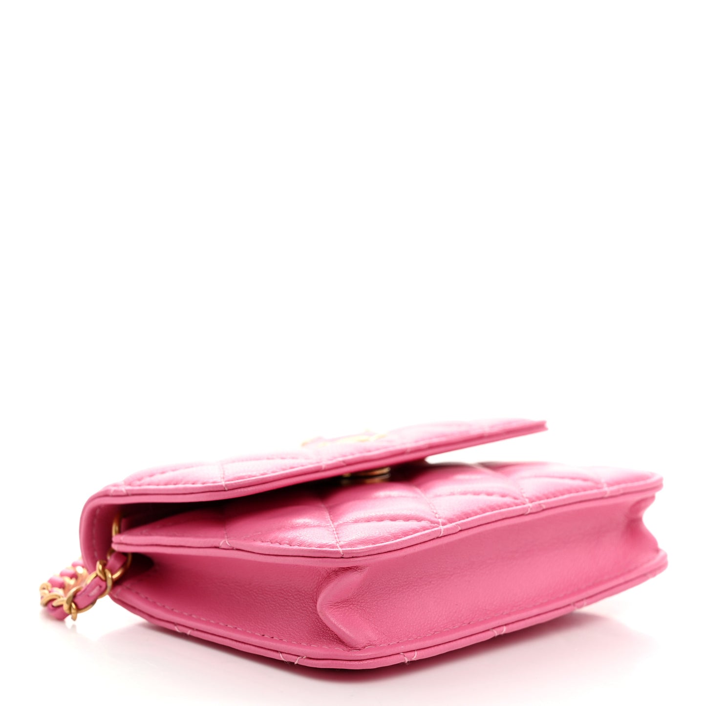 Lambskin Quilted Pearl Crush Clutch With Chain Pink